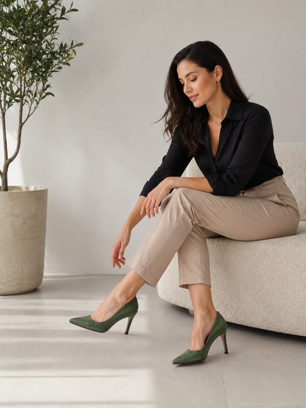 Lauren Ralph Lauren Lanette Olive Green Suede Pointed-Toe Pumps Size 6B